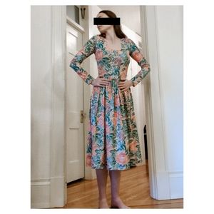 Colorful Tapestry Floral Print Midi Dress | Size 6